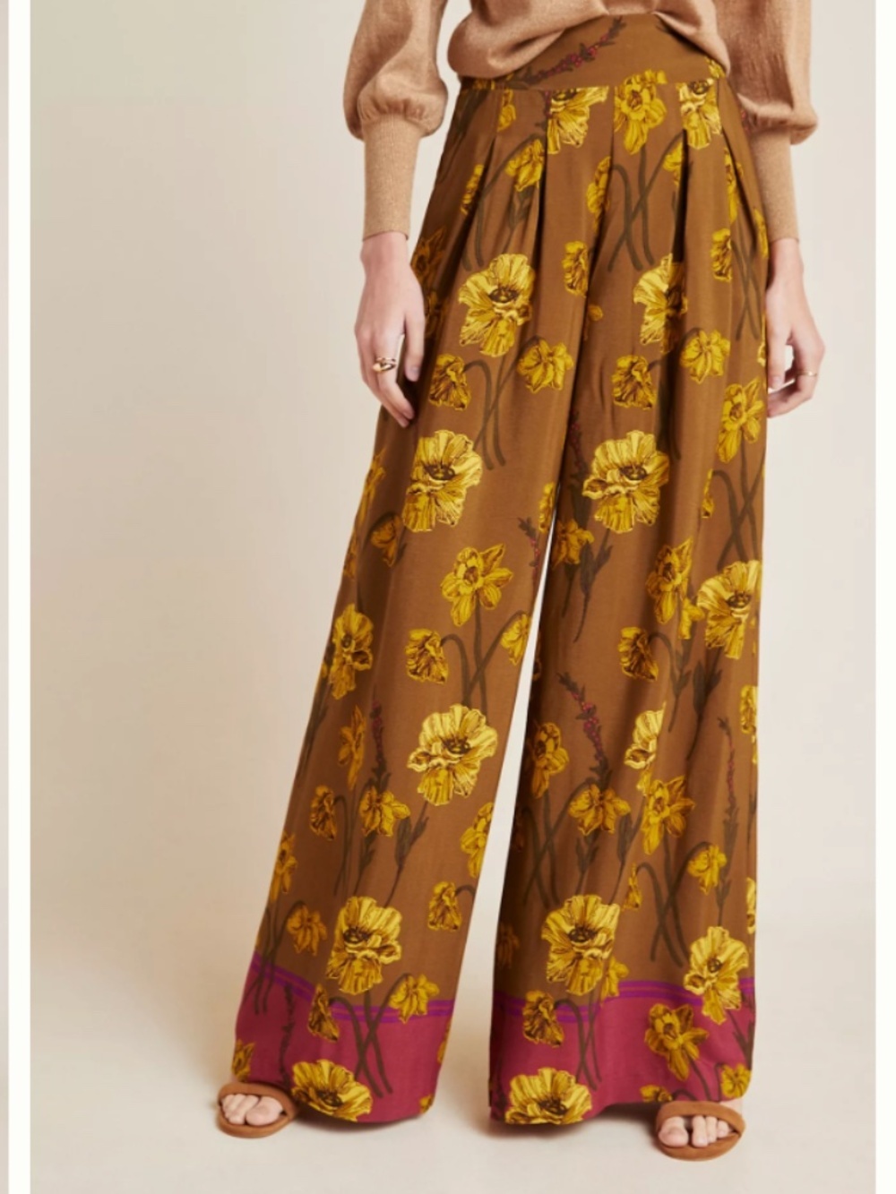 Maeve by Anthropologie Bohemian Terrace High Rise Wide Leg Floral Pants Size 8 - Picture 2 of 8